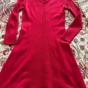 Krimson Klover Red V-Neck Merino Wool Sweater Dress